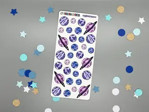 Space Themed Twinkling Planets Color Sticker Sheet