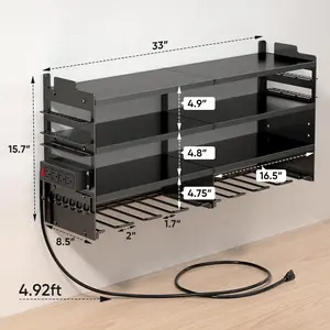 Large Power Tool Organizer Wall Mount with Charging Station,4 Layer Heavy Duty Metal Tool Storage Rack Loads 600lbs with 8 Cordless Drill Utility Rack Loads with 4 Power Strip