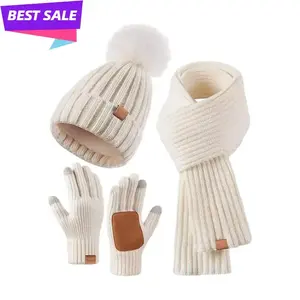 2025 NEW Winter 3-Piece Warm Set — Knit Hat, Scarf & Touchscreen Gloves | Soft, Cozy, Multi-Color Cold Weather Essentials