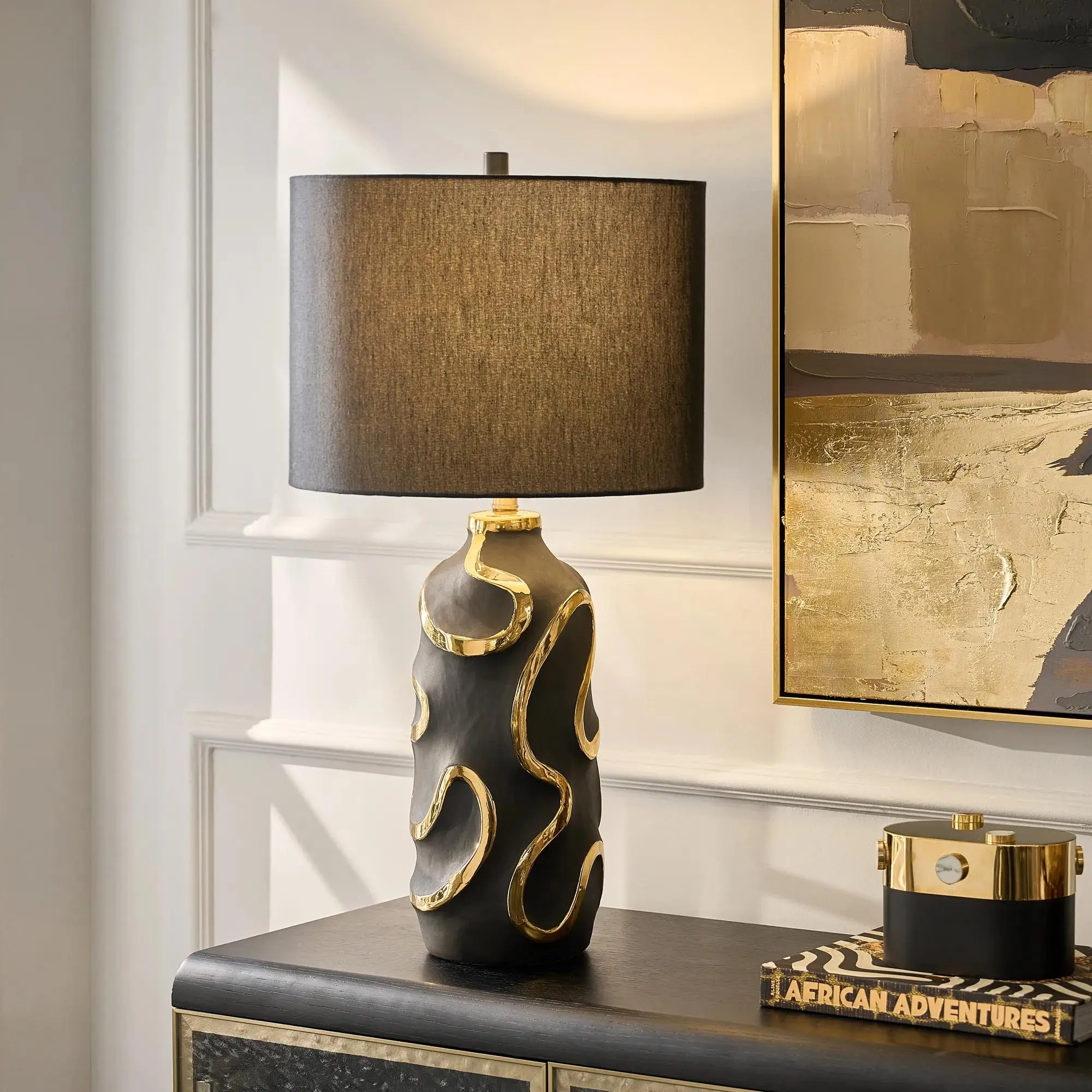 Z Gallerie Seraphina Ceramic Table Lamp 32" - Black/Gold