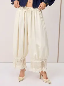 CIDER Mid Rise Lace Patched Drawstring Cropped Bloomer Pants