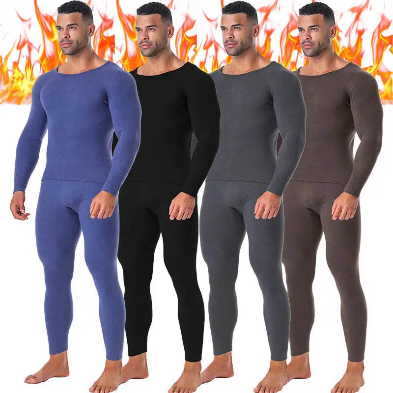 Men's Fleece Lined Thermal Underwear Set, 2-Piece Round Neck Warm Base Layer for Cold Weather & Christmas, Cute, Preppy, Chinese New Year, Crew Neck, Retro, L, Wedding, Fantasy, Basics, Easter, Modest, Thermal Tops, Solid, Fashion, High-Capacity, Posture