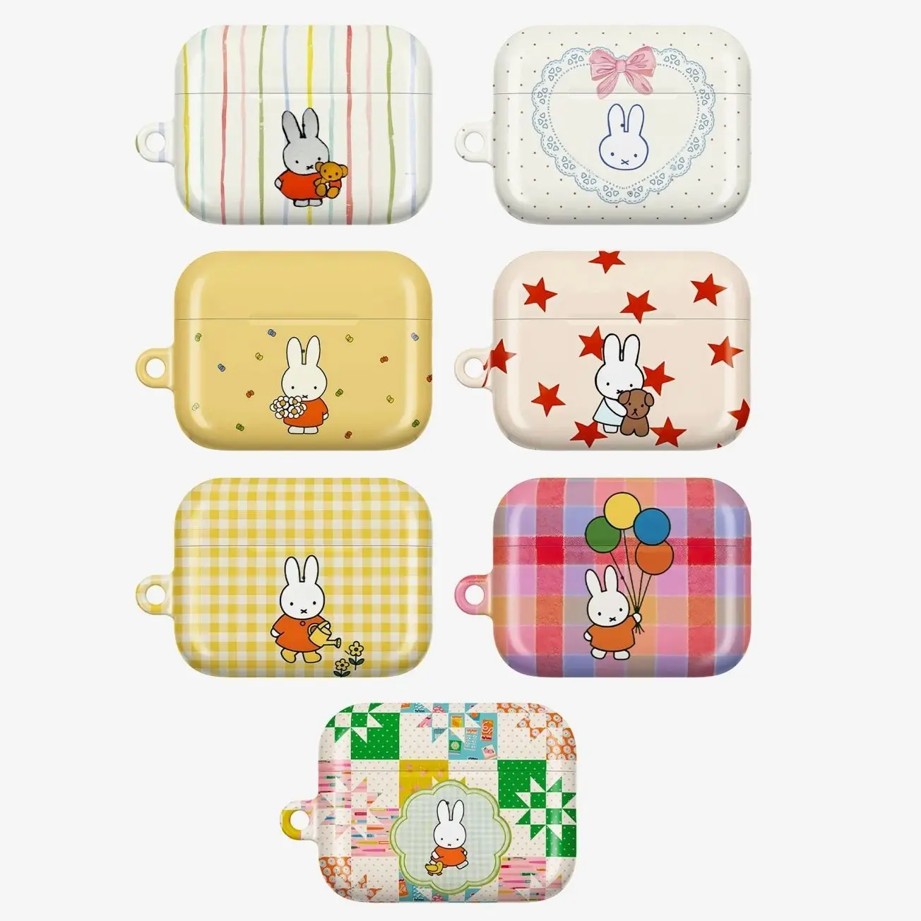 Cute Miffyy AirPods Case – Pastel Polka Dot AirPods Cover for AirPods 4 3 2 1 & AirPods Pro 3 2 1, Kawaii Bunny AirPods Case, Adorable Cartoon Rabbit Tough Case, Aesthetic Earbuds Cover, Gift for Her Women Girls