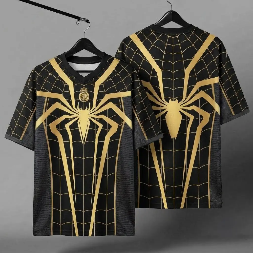 Black Gold Web Jersey, Web Graphic Shirt, All Over Print, Dark Gothic Streetwear Athletic Top, Unique Custom Style Jersey