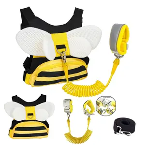 XY-CPB11 Toddler Harness with Anti Lost Wrist Link - 3-in-1 Baby Safety Leash Backpack, Adjustable Kids Walking Belt with Pocket,Child Locking Wristband for Boys & Girls for Outdoor Travel, Yellow Bee