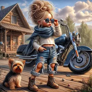 Cartoon Motorcycle Teenager Pattern DIY Diamond Arts Colorful Painting Kit, diamond painting kits, DIY 5D Diamond Arts Colorful Painting Kit for Home Wall Decor