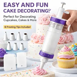 Dessert Decorating Syringe Set, Icing Dispenser Cupcake Filling Injector with 7 Icing Nozzles & 3 Cream Scrapers, Frosting Making Piping Syringe Kit for Cake, Cookies, Cupcake Decoration
