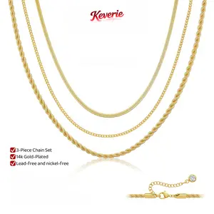 Keverie Classic Triple Stacking Chain - Gold Finish, Simple Design,Versatile Accessory for Everyday Wear herringbonenecklace Exquisite Jewelry Gift Fashionable Jewelry