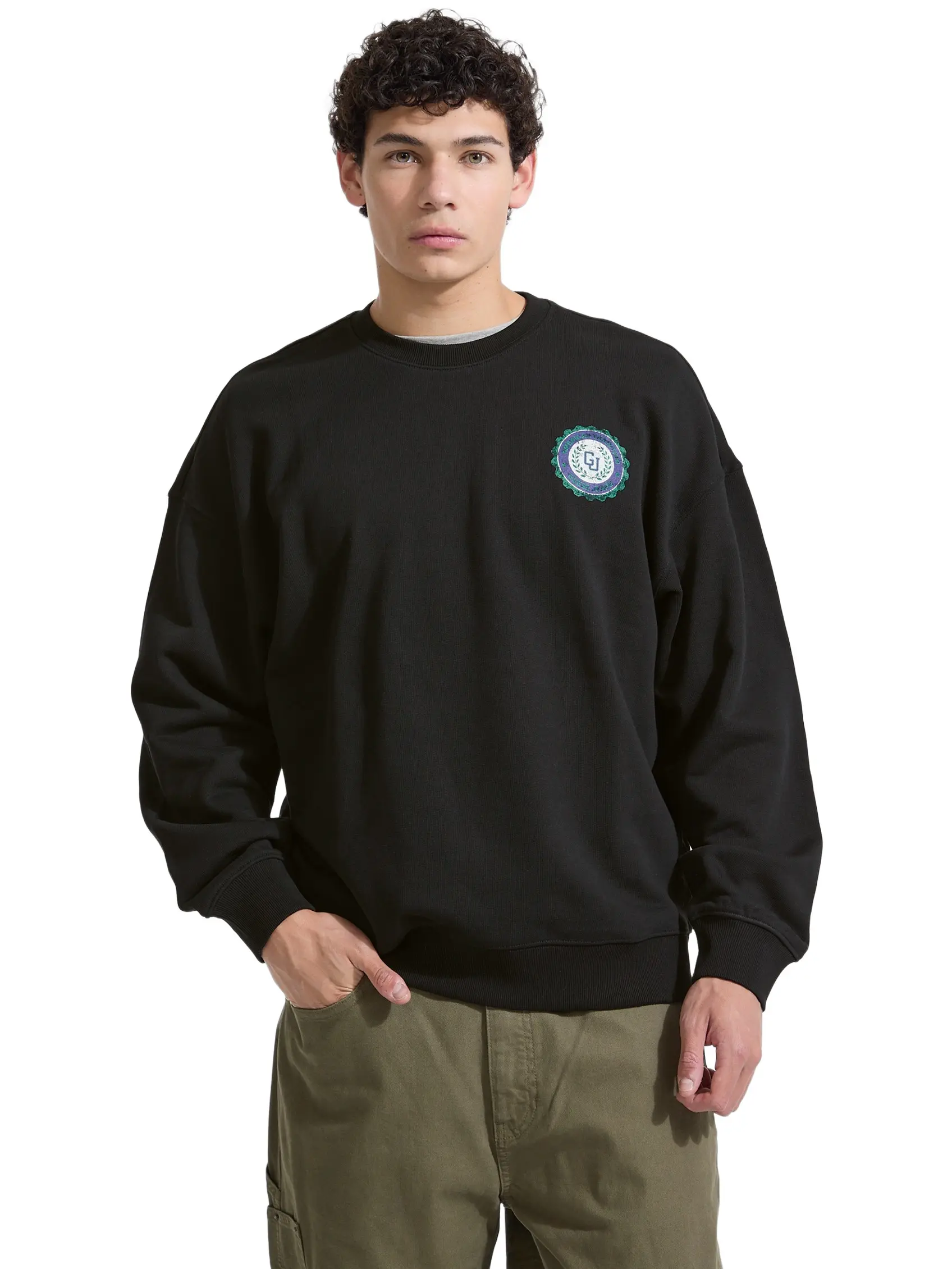 GUESS Jeans Male Varsity Logo Crewneck Sweatshirt