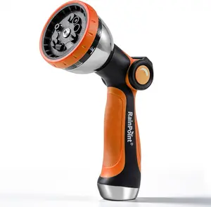 RAINPOINT Spray Nozzles for Garden Hose - 10 Spray Patterns Garden Hose Nozzle with Adjustable Flow Control for Watering Plants, Washing Cars,Washing Pets, Thumb Control (Orange)