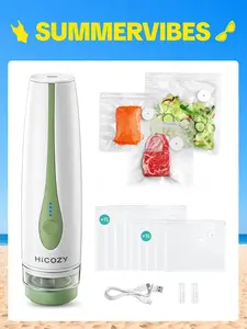 HiCOZY Vacuum Sealer for Food with Visible Water Tank, Powerful Compact Handheld Vacuum Sealer Machine with LED Battery Display, 30 BPA-Free and Reusable Bags, Green