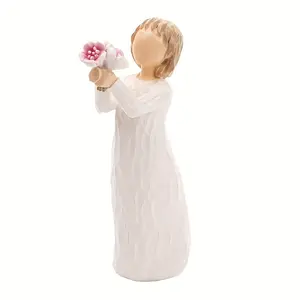 Hand-Painted Angel Girl Statue, Floral Bird Design Sister Hug Home Decor Ornament, Ideal Gift for Home Supplies Display