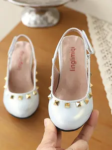 Girls' Rivet High Heel Sandals, Soft Sole Anti-Slip, Sweet Cool Princess Closed-Toe Shoes, Elegant Style, Less Than Ankle Height