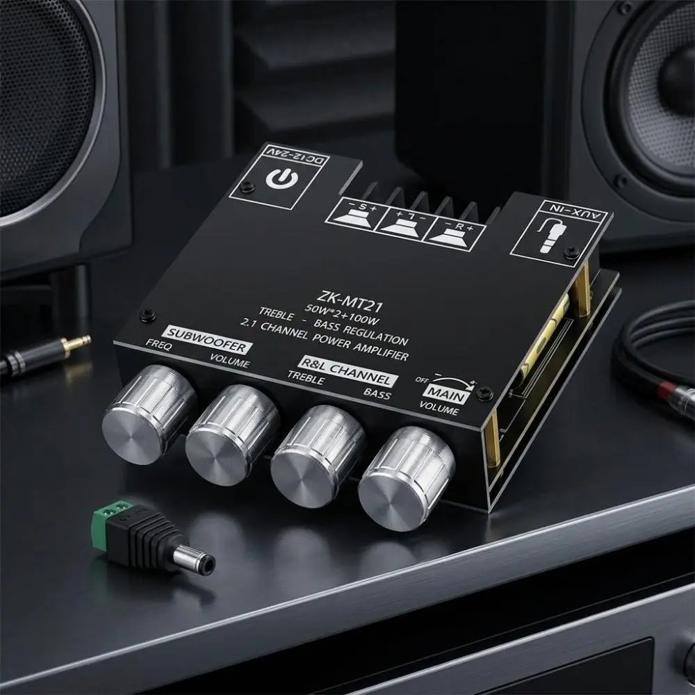 High Power 50Wx2+100W Bluetooth 5.0 Amplifier Board, HiFi Stereo Audio Module with Bass Treble Control, Low Noise for DIY Speaker Home Theater System, PC Sound Upgrade, Volume Control, Subwoofer