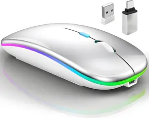 Wireless Bluetooth Mouse for MacBook & Laptop – Dual Mode BT 5.2/3.0 + 2.4G USB, Rechargeable, Silver