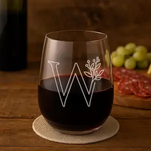 Mogrammed Gifts For Women and Men - Letter A-Z Initial Engraved Mogram Stemless  Glass - 17 Oz Persalized  Gifts For Women and Men (W)