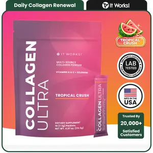 IT WORKS! Collagen Ultra Multi Peptides Powder - 15 Servings - Hydrolyzed Protein Bioactive Peptide Types I,II,III,V,X - Hair, Skin, Nail & Joint Support Collagen Supplement - Hyaluronic Acid, Selenium, Vitamins A & C - Tropical Crush Flavored
