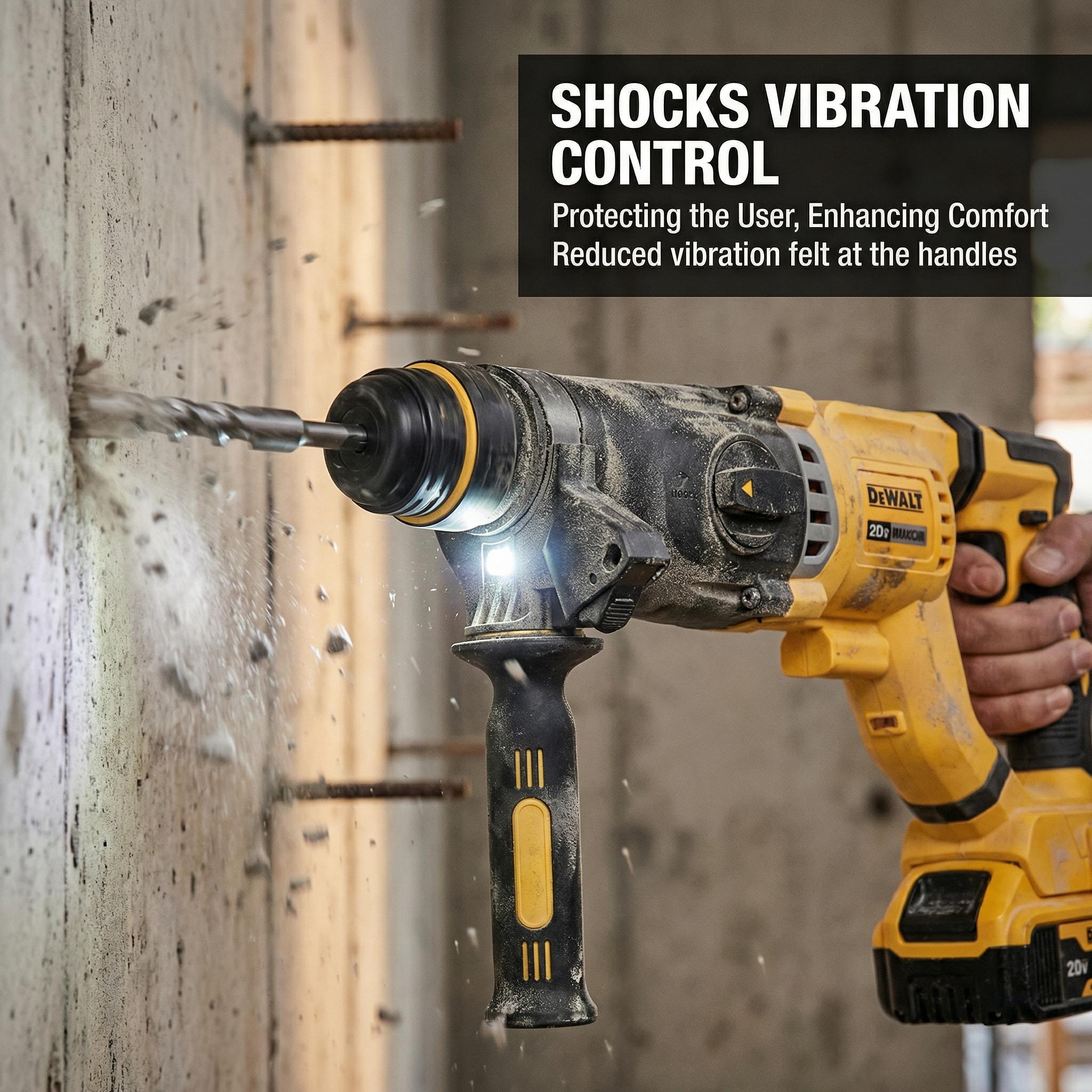 DEWALT DCH263 20V MAX XR Brushless 1-1/8-Inch SDS-Plus Rotary Hammer Drill Featuring SHOCKS Active Vibration Control 3-Mode Functionality for Concrete Masonry Steel and Wood Projects with 3.0-Joule Impact Energy and LED Work Light