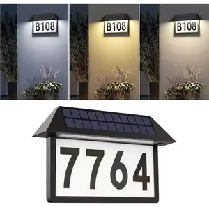 Solar Wall Light Address Sign House Numbers Light Waterproof 60LEDs Solar Light Outdoor 3 Color Temperature, High Brightness Address Numbers 300LM, Wall Mounted Address Plaque for Home Yard Street