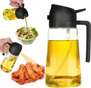 Oil Sprayer for Cooking - 2 in 1 Olive Oil Dispenser Bottle - Food-Grade Oil Mister for Air Fryer, Salads, Frying & BBQ (Black) Utensils Kitchen Modern Kitchenware