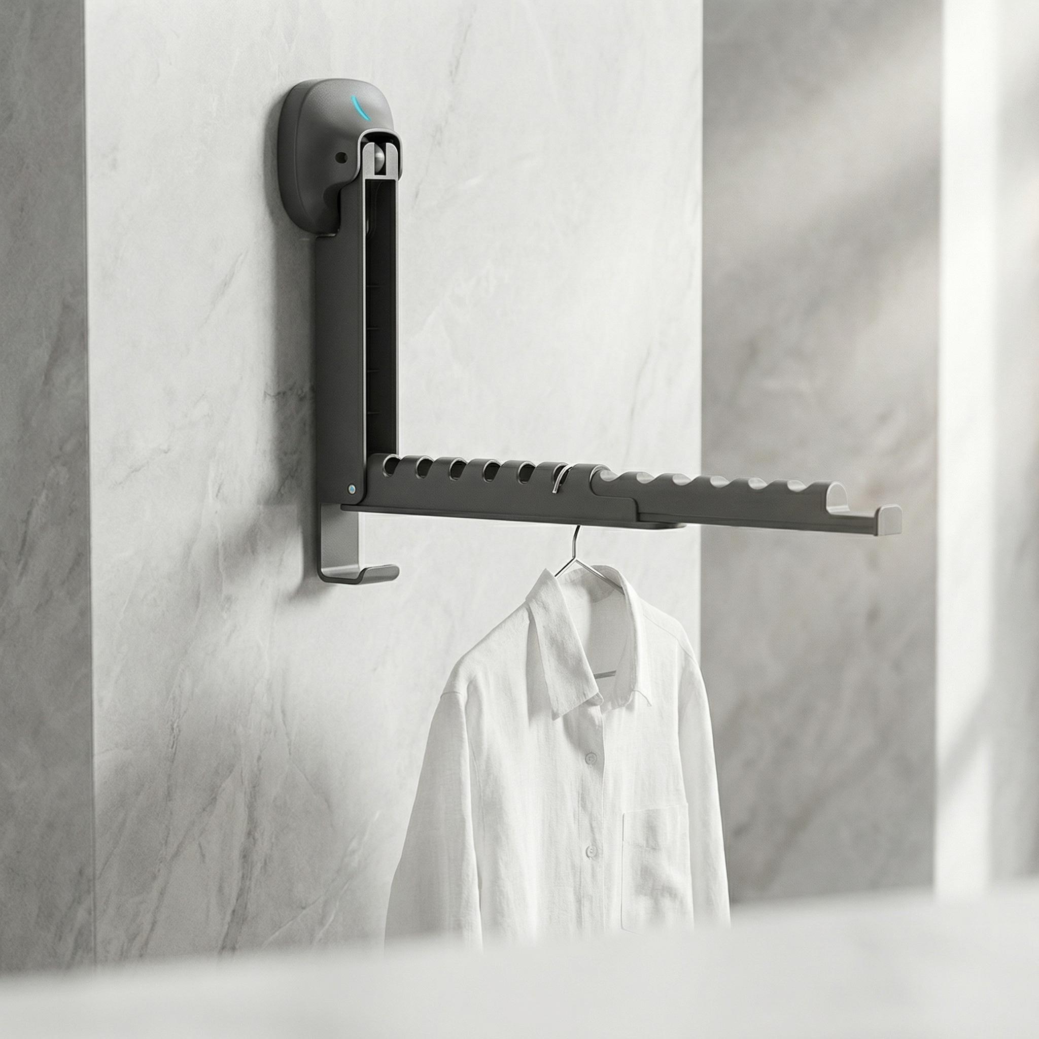 Retractable Suction Cup Clothes Drying Rack, No Drill Wall Mounted Laundry Hanger, Space Saving Foldable Clothes Holder for Laundry Room/Balcony