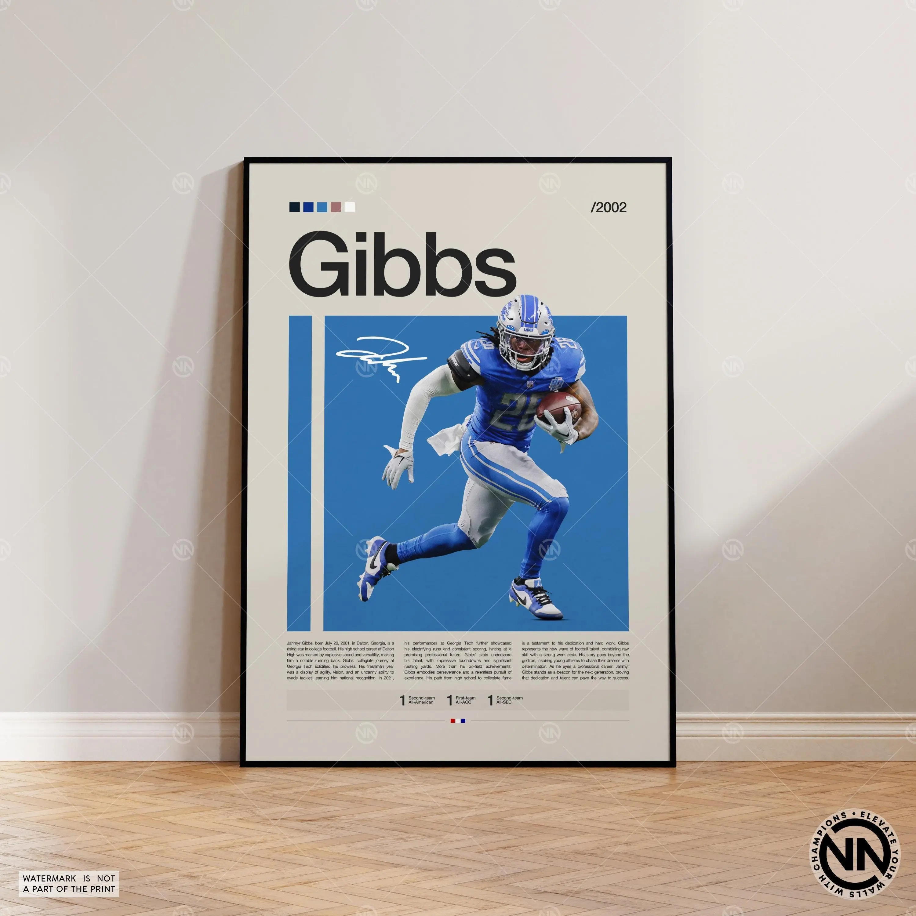 Jahmyr Gibbs Poster, Detroit Lions Print, NFL Poster, Sports Poster, NFL Fans, Football Poster, NFL Wall Art, Sports Bedroom Posters