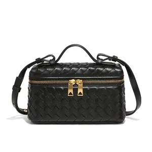 Women's PU Leather Quilted Braid Hobo Bag - Single Strap, Urban Chic, Multifunctional Zip-Closure Accessory for Daily Casual Use (Wallet Sling, Vanity Box)