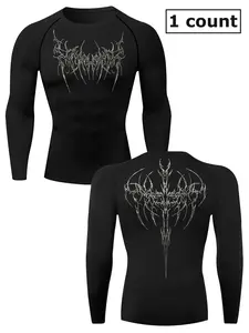 Men's Long Sleeve Tight-Fit Sports Shirt, Athletic Compression Shirt, Spring & Fall Gym Running Quick-Dry Breathable Activewear, Thorn Character Wings Pattern