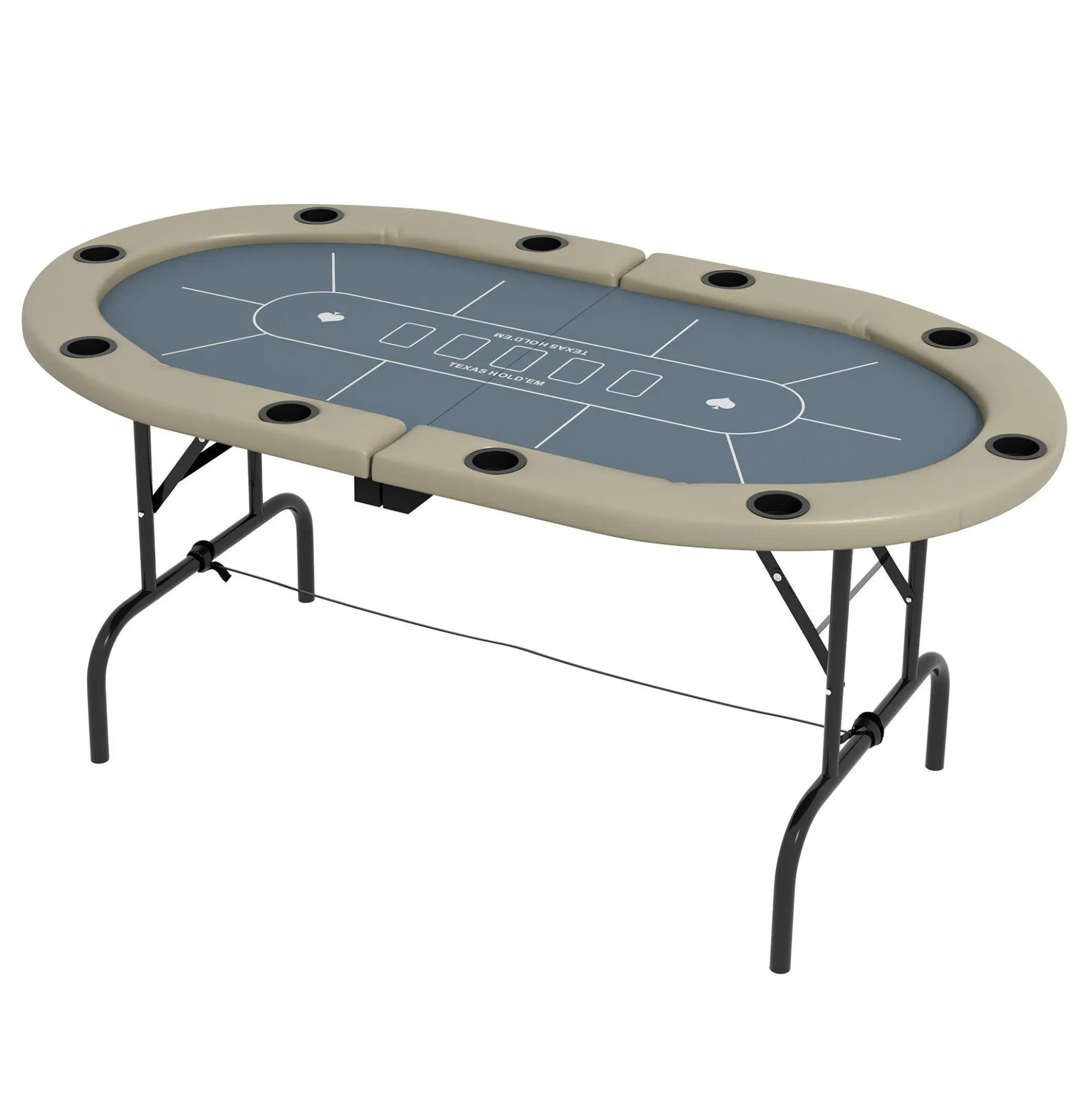 70" Foldable Oval Shape Gaming Table - 10-Player Poker Play Surface with Cup Holders, Blackjack-Compatible (Blue)