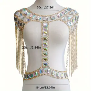 1 Bohemian Style Synthetic Gemstone Body Chains with Gold Chain and Faceted Crystal-Women's Vintage Fashion Accessories, Perfect for Casual Wear Or Gift Giving