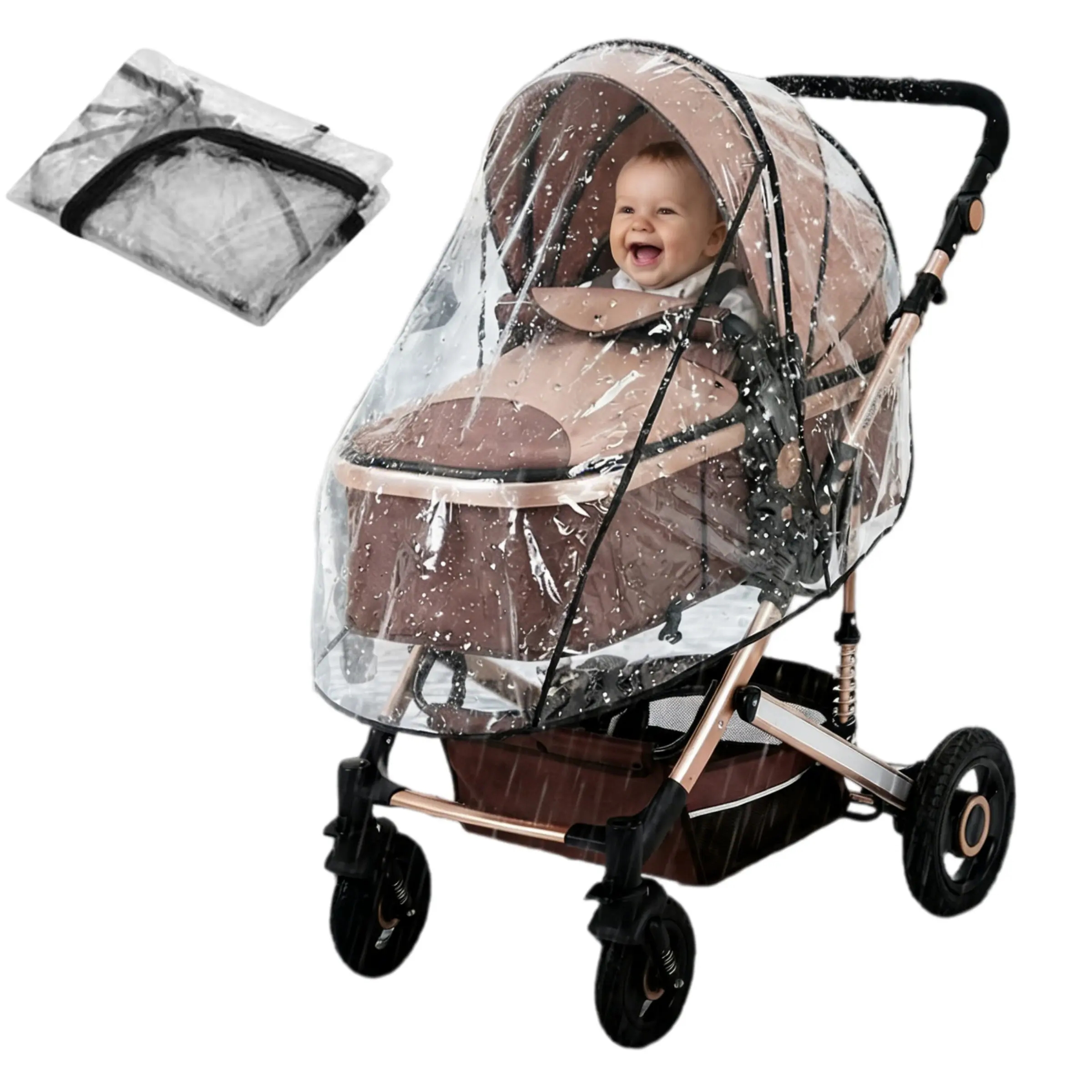 Universal Rain Cover for Pushchair, Pram, Stroller Rain Cover Protect from Rain, Wind, Snow, Breathable& Transparent, Stroller Accessories