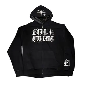 Evil Twins Satin Lined Zip Up Hoodie with Front Pocket and Letter E Design