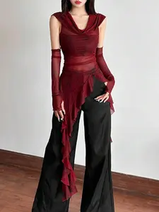 OFFGIRD x Top Dazzle Solid Color Fitted Streetwear Hooded Sleeveless Mesh Top