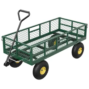 Garvee Heavy Duty Garden Dump Cart with Removable Sidewalls, 900 LBS Capacity, 180° Swivel Handle, and 10-Inch Tires - Versatile Yard Utility Wagon for Backyard and Farm Use, Green