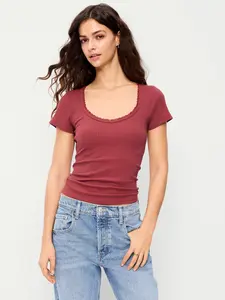 Old Navy Women's Lace-Trim Sweetheart-Neck Ribbed Top