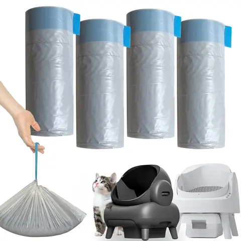 Leakproof Cat Litter Bags (80 Bags) - Thick Material Resists Daily Wear, 4 Rolls Waste Receptacles Compatible with Autoscooper 11 and Neakasa M1 Open-Top Self-Cleaning Litter Box for Outdoor Use