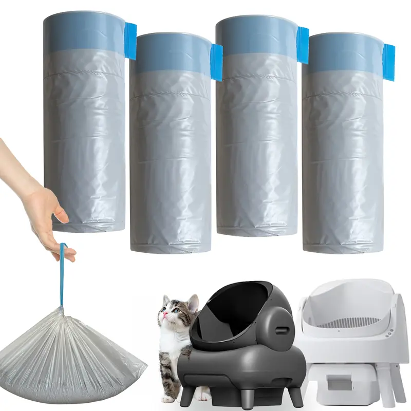 Leakproof Cat Litter Bags (80 Bags) - Thick Material Resists Daily Wear, 4 Rolls Waste Receptacles Compatible with Autoscooper 11 and Neakasa M1 Open-Top Self-Cleaning Litter Box for Outdoor Use
