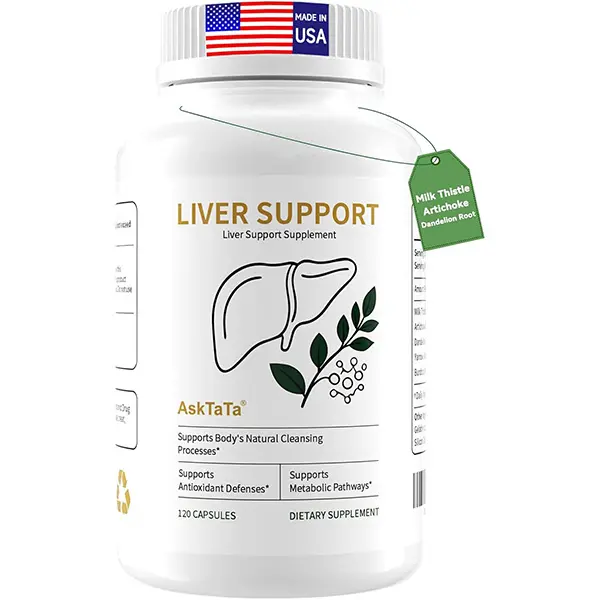AskTaTa Dietary Liver Aid Supplement, 5 Natural Herbs Blend, Prop 65 Safe Daily Care, 120 Capsules
