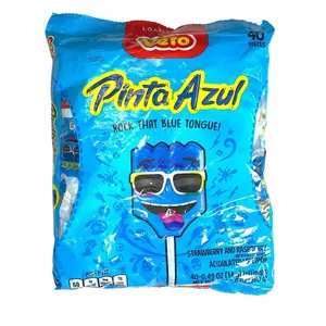 Vero Pinta Azul Strawberry and Raspberry Lollipops 40 Pcs - Authentic Mexican Candy with Individual Wrapped Lollipops - Sweet