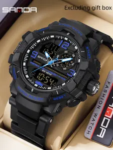 Sanda Fashion Luxury Men's Electronic Quartz Digital Watch Sports Multi functional Waterproof LED Student Electronic Watch Luminous Waterproof Watch Sporty Waterproof Watch Fashionable Waterproof Watch Multifunctional Watch