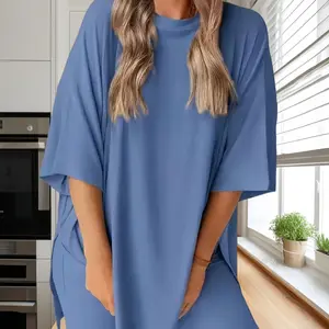 Flatter Your Silhouette With This Chic Oversized Tunic Top and Fitted Biker Shorts Co-Ord - Side Slit Design Offers a Relaxed Drape - Athleisure Matching Set Delivers Maximum Comfort for Weekend Getaways
