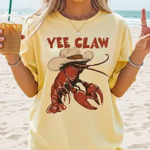 Comfort Colors Lobster Cowboy Shirt, Yee Claw Tee, Funny Lobster Western Beach Shirt, Tomato Girl Summer Tee