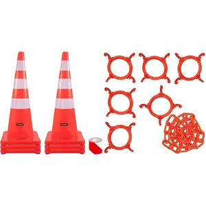 VEVOR Safety Cones, 6 x 36" Traffic Cones, PVC Orange Construction Cones & Mr. Chain Cone Chain Connector Kit, Traffic Orange (97413-KIT)