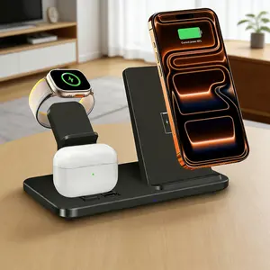 3 in 1 Charging Station for iPhone, Wireless Charger for iPhone 17 16 15 14 13 12 11 X Pro Max & Apple Watch - Wireless Charging Station for AirPods 4 3 Pro