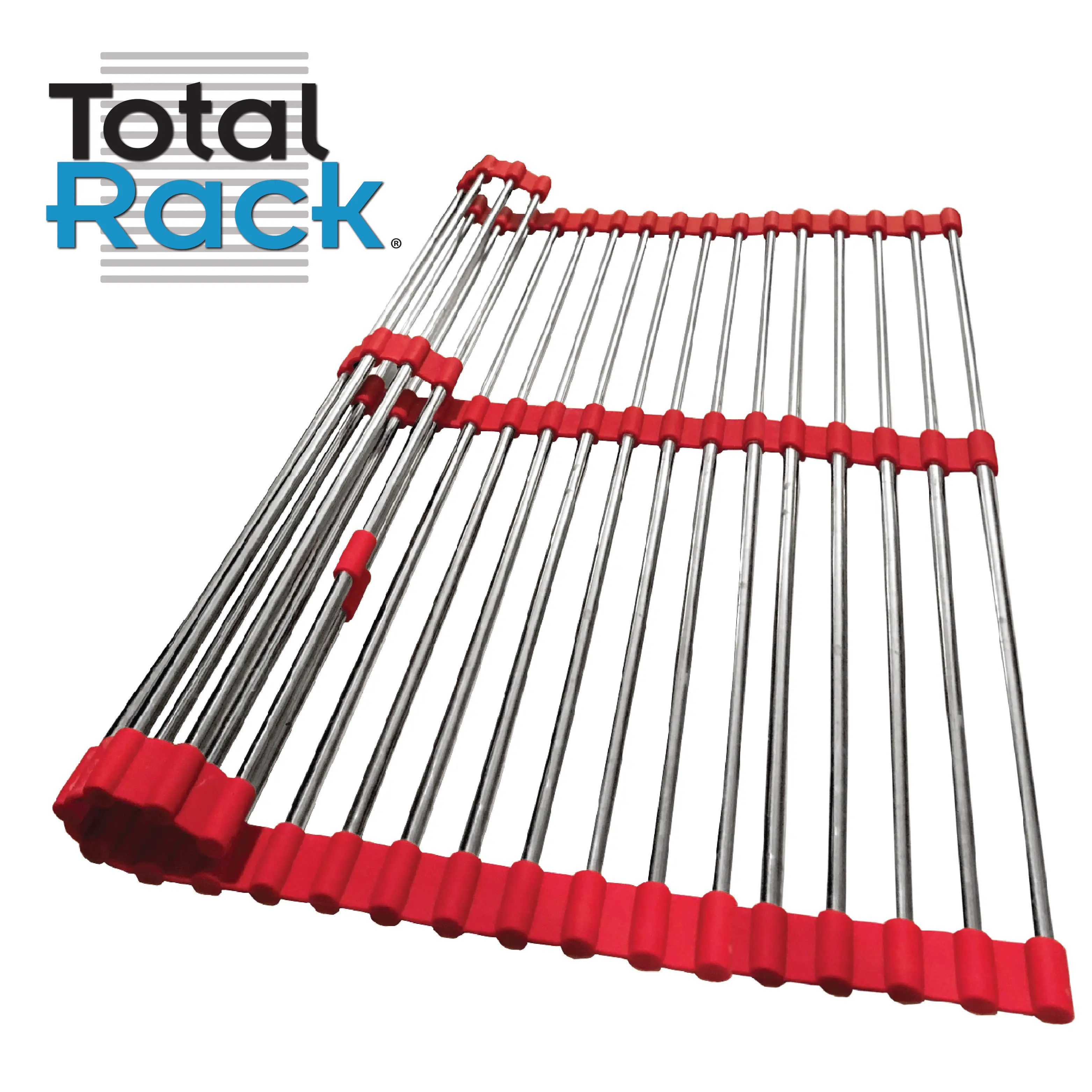 Total Rack 9-in-1 Kitchen Organizer, Over-the-Sink & Rack Trivet Expands 11” to 21”, Oven-Safe for Crisping, Nonslip Silicone, Stainless-Steel Tool