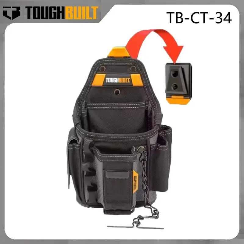 Toughbuilt Tb-Ct-34 Industrial Heavy Duty Tool Belt Bag, Fast-Detach Cliptech Design, Multi-Pocket Electrician Repair Pouch, Tool Pouch With Belt Clip, Tool Bag Organizer, Essential for Tradespeople, Construction Tool Pouch, Portable Tool Bag