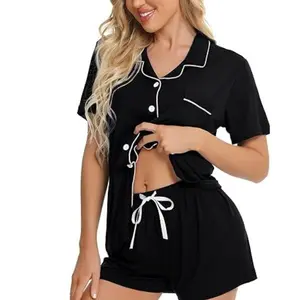 Womens Button Down Pajamas Set Short Sleeve Sleepwear Bride Soft Pj Lounge Sets