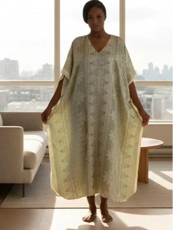 Up2date Fashion Women's Unique Champagne Meadows Print Caftan, One Size Kaftan, Style Caf-107