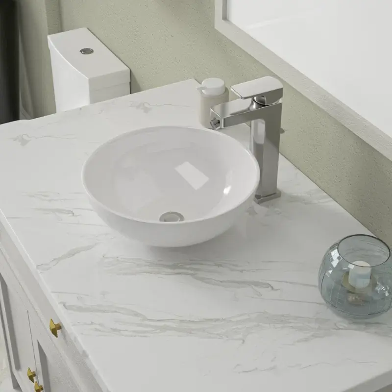 Dcolora 13 Inch Vessel Sink Mini Round Bathroom Sink, White Ceramic Above Counter Vanity Basin for Small Spaces, 13x13