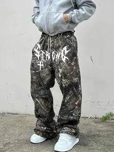 Men's Tree Branch Camouflage & Camouflage Loose-Fit Knit Pants, Y2K Style Summer Streetwear, Retro Hip Hop Fashion